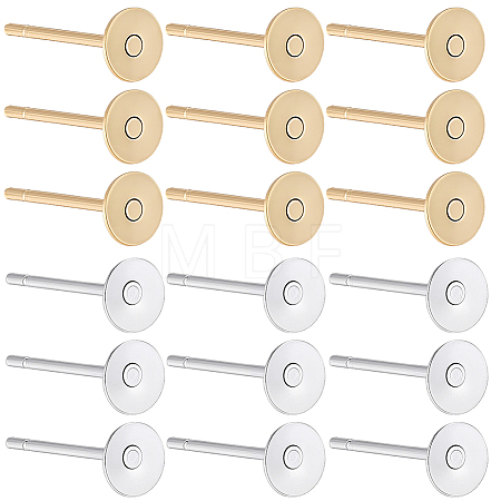 200Pcs 2 Colors 304 Stainless Steel Flat Round Blank Peg Stud Earring Findings STAS-SC0021-52-1