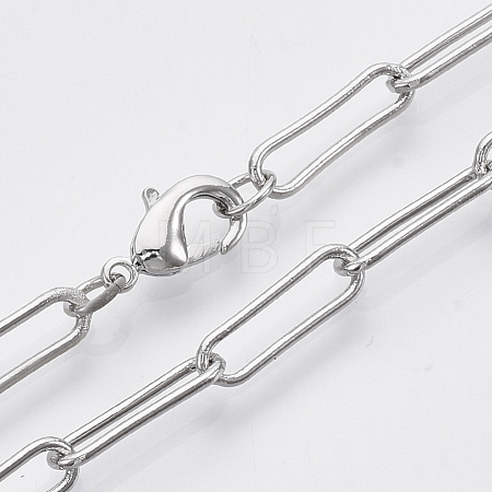 Brass Round Oval Paperclip Chain Necklace Making MAK-S072-05A-P-1