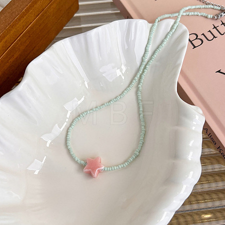 Summer Beach Resin Star Pendant Glass Seed Beaded Necklaces for Girls WGE1B85-03-1
