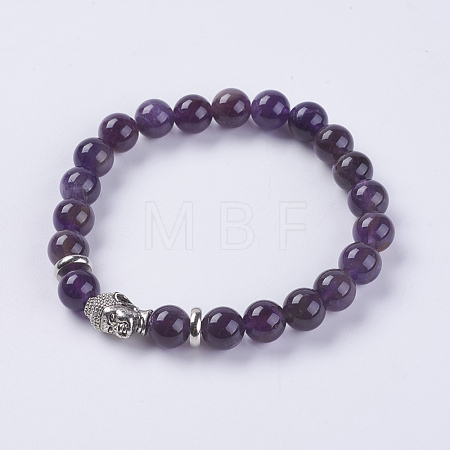 Natural Amethyst Beads Stretch Bracelets BJEW-E325-D25-1