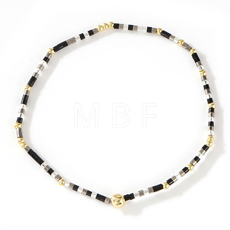 Bohemian Glass Seed Beads & Brass Stretch Bracelets for Women TI8364-6-1