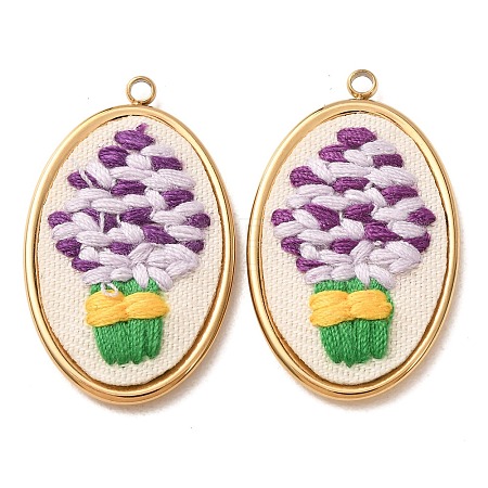 304 Stainless Steel & Cloth Embroidered Pendants FB-CBAFBAF-03G-1