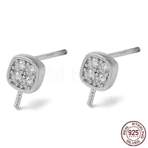 Rhodium Plated 925 Sterling Silver Stud Earring Findings STER-M115-15P-1