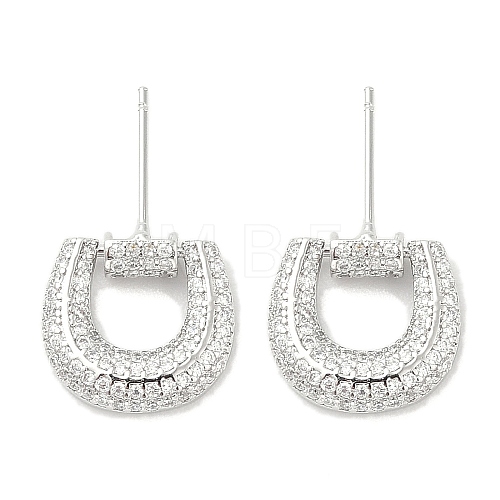 Rack Plating Brass Micro Pave Clear Cubic Zirconia Stud Earrings for Women EJEW-M260-11P-1