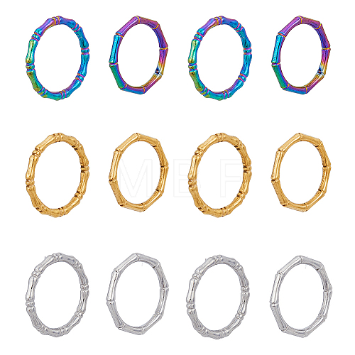 12Pcs 6 Style 304 Stainless Steel Bamboo Sticker Finger Ring for Women RJEW-DC0001-14-1