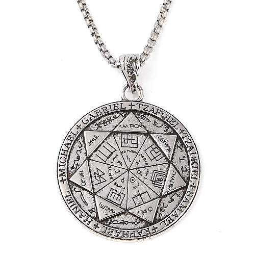 Alloy Seal 7 Archangels Flat Round Pendant Necklaces NJEW-P316-04AS-1