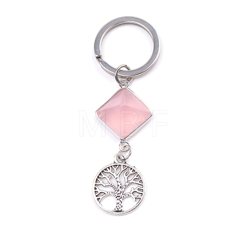 Natural Rose Quartz Pyramid Detachable Pendant Keychain PW-WG20082-04-1