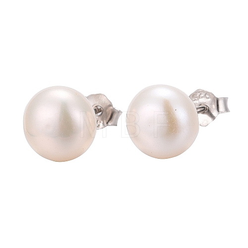 Anti-Tarnish Pearl Ball Stud Earrings EJEW-Q701-01B-1