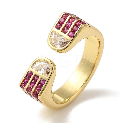 Arch Rack Plating Brass Micro Pave Cubic Zirconia Cuff Rings for Women RJEW-G323-09G-02-1