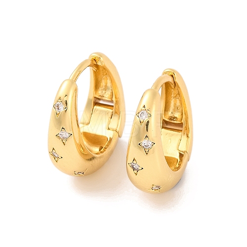 Brass Pave Clear Cubic Zirconia Hoop Earrings for Women EJEW-U015-20G-1