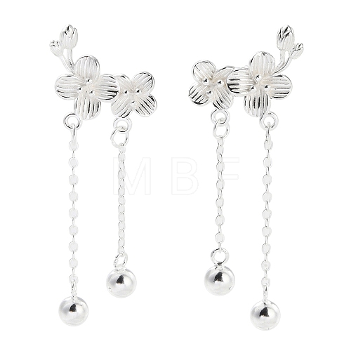 999 Sterling Silver Flower Stud Earrings EJEW-P296-12S-1