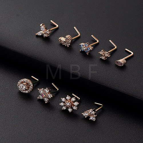 316L Surgical Stainless Steel Clear Cubic Zirconia L-Shaped Nose Rings WG135CD-05-1