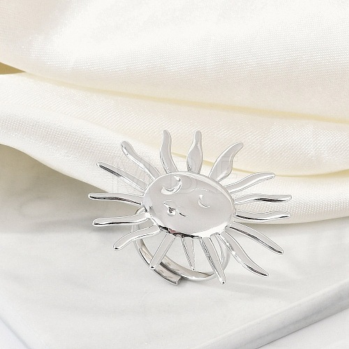 Anti-Tarnish 304 Stainless Steel Sun Open Cuff Rings RJEW-M047-03P-1