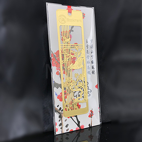 Chinese Style Rectangle Metal Bookmarks with Red Knotting Ribbon OFST-PW0006-49C-1