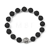 Natural Lava Rock & 304 Stainless Steel & Non-magnetic Synthetic Beads Stretch Bracelets for Women Men BJEW-JB13819-3