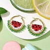 Copper Wire Wrapped Glass Seed Bead Watermelon Hoop Earring EJEW-TA00487-2