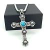 Vintage Stainless Steel Pave Synthetic Turquoise Cross Pendant Necklaces SX9473-1