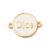 Brass Enamel White Flat Round Links KK-H267-110G-01-1