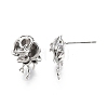 Brass Rose Stud Earrings for Women EJEW-G321-09P-3