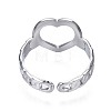 304 Stainless Steel Heart Open Cuff Ring RJEW-T023-55P-2