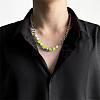 Letter B and Acrylic Lime Green Cube Beaded 201 Stainless Cable Chain Necklaces FS-WG7DFDB-01-3