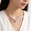 Imitation Pearl Round Beaded Alloy Heart Chain Tassel Bib Necklaces for Women WG3C231-01-3