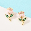 Valentine's Day Flower Brass Micro Pave Clear Cubic Zirconia Stud Earrings EJEW-T051-01G-5
