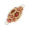 Natural Carnelian & Glass Seed Beads Connector Charms PALLOY-MZ01403-01-2