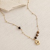 European Faceted Natural Tiger Eye 304 Stainless Steel Alphabet Pendant Necklaces QN9691-15-1