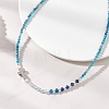 Natural Mixed Stone Faceted Round and Dyed Malaysia Jade & Pearl Beaded Necklaces with Brass Micro Pave Clear Cubic Zirconia Cross NJEW-JN05975-6