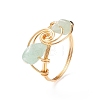 Natural Mixed Stone Chips with Brass Beaded Finger Ring RJEW-JR00515-7