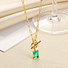 304 Stainless Steel Pave Cubic Zirconia Square Birth Stone Pendant OT Necklaces FS-WGEE56A-09-1