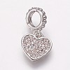 Brass Cubic Zirconia European Dangle Charms KK-P134-02-2