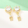 Brass Micro Pave Cubic Zirconia Dangle Stud Earrings EJEW-F405-24G-02-4
