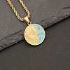 Stainless Steel Enamel Flat Round Pendant Rope Chain Necklaces for Women PW23033143871-1