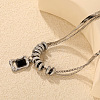 Natural Black Agate(Dyed & Heated) 304 Stainless Steel Rectangle Pendant Necklaces for Women WG07BA4-01-3