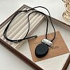 Wood & Alloy Oval Pendant Adjustable Black Waxed Cord Necklaces for Women WG6CE6E-03-1