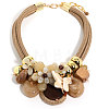 Flower Butterfly Ring Acrylic & Wood Pendant 2-Strand Cotton Cord Bib Necklaces for Women FS-WG99BBE-04-1