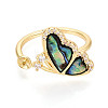 Butterfly Brass Micro Pave Clear Cubic Zirconia & Abalone Shell Cuff Rings Setting KK-T079-32G-2