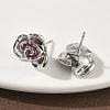 Rose Flower Brass Micro Pave Cubic Zirconia Stud Earrings EJEW-G452-08P-01-3