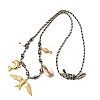 Summer Beach 304 Stainless Steel & Electroplated Natural Shell Pendant Adjustable Polyester Cord Necklaces for Women NJEW-F348-01A-G-4