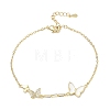 Brass Micro Pave Clear Cubic Zirconia White Butterfly Link Bracelets KK-CBA6980-21G-4