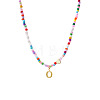 Colorful Beaded Heart Letter Necklace with Pearl Elements Stainless Steel Pendant Jewelry TR2146-15-1