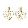 304 Stainless Steel Pave Natural White Shell Heart with Initial Slice Pendants STAS-R168-25G-W-1