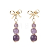 Natural Amethyst Bowknot with Round Dangle Stud Earrings EJEW-JE06780-02-2