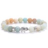 Ethnic Style Antique Silver Tone Alloy Elephant & Round Natural Flower Amazonite Beaded Stretch Bracelets for Women Men QP2163-7-1