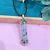 Zinc Alloy with Glass Hexagonal Bottle with Inner Natural Fluorite Chips Pendant Black PU Leather Cord Necklaces ZW0534-14-1