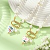 2Pcs 2 Colors Handmade Printed Floral Porcelain Heart & 304 Stainless Steel Pendant Round White Shell Pearl Beaded Necklaces for Women NJEW-JN06391-1
