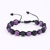 Adjustable Natural Round Amethyst Braided Bead Bracelets for Women Men DE0443-4-1