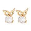 Owl Brass Micro Pave Cubic Zirconia Stud Earrings for Women EJEW-G428-10G-01-4